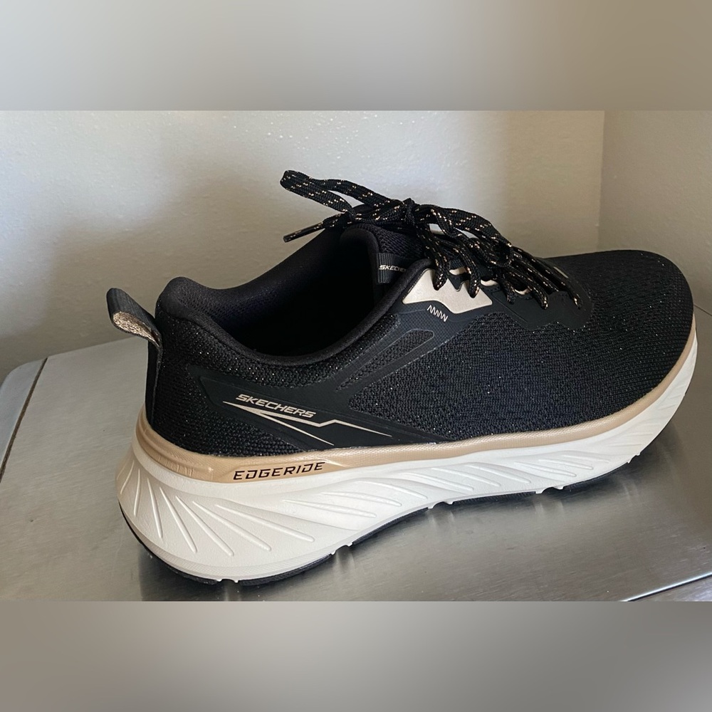 SKECHERS.. EDGERIDGE WOMENS EDGERIDGE BLACK AND GOLD SNEAKERS - Picture 6 of 16